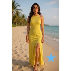 Anthropologie Luella Yellow Chartreuse Knit Halter Dress Coverup M NEW NWT $98